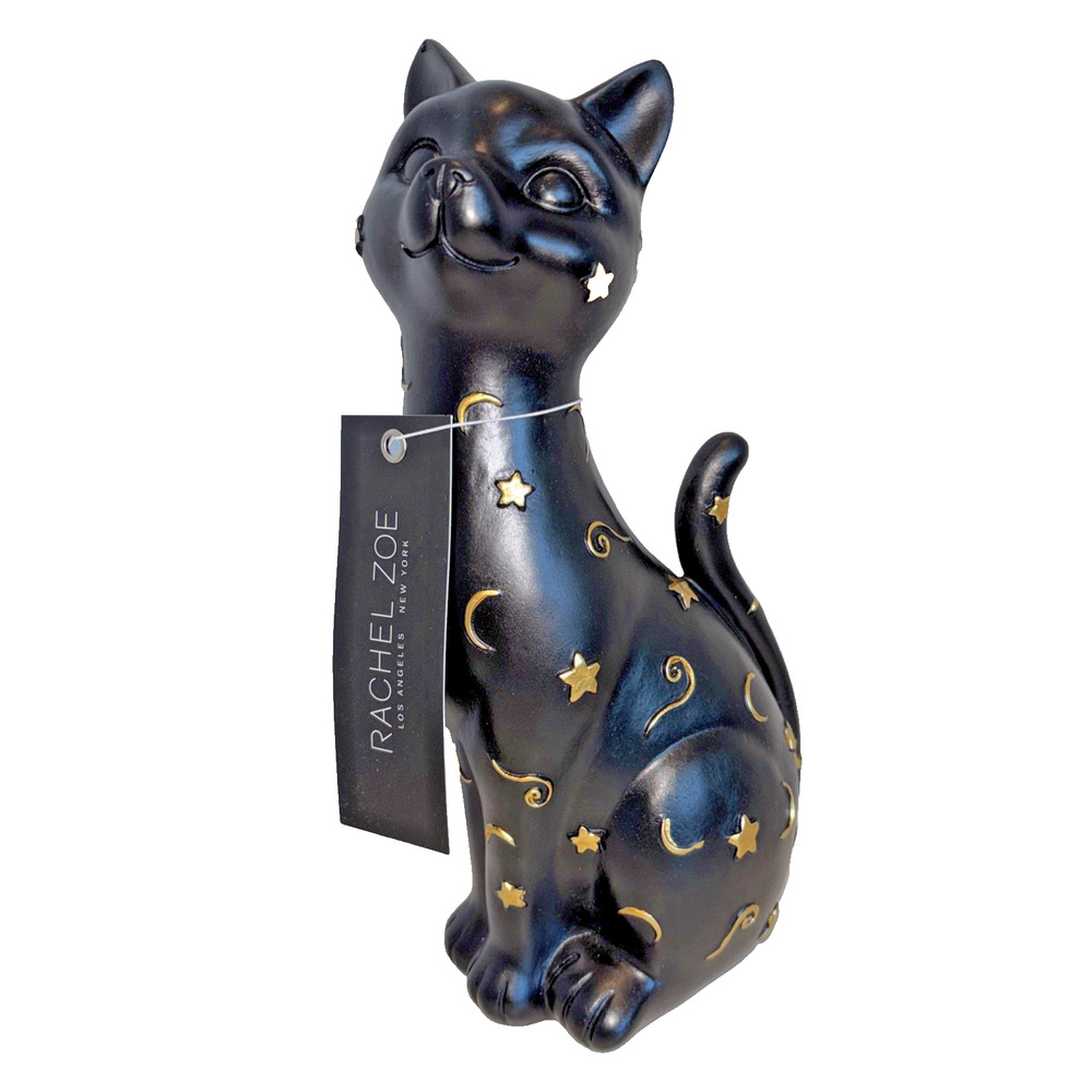 Rachel Zoe Black Cat Celestial Zodiac Moon Stars Halloween Matte Gold Decor NEW